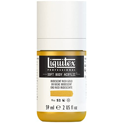 Liquitex Soft Body Acrylic Paint, 2-oz Bottle, Iridescent Rich Gold | Low Viscosity, Highly Pigmented, Satin Finish, Retains Subtle Brush Strokes, Great Surface Coverage, Highly Versatile - color: Iridescent Rich Gold, style: 2-oz Bottle