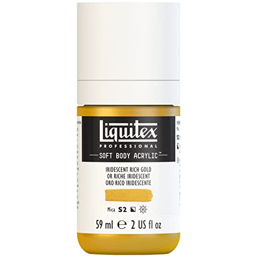 Liquitex Soft Body Acrylic Paint, 2-oz Bottle, Iridescent Rich Gold | Low Viscosity, Highly Pigmented, Satin Finish, Retains Subtle Brush Strokes, Great Surface Coverage, Highly Versatile - color: Iridescent Rich Gold, style: 2-oz Bottle