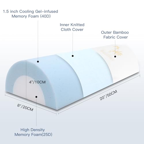 2Pcs Half Moon Bolster for Head, Knees,Ankle Support, Leg Elevation Cushion - Back, Lumbar, Neck Pain Relief,Semi Roll Gel Foam Pillow for Back and Side Sleepers -Chair Seat Pillow