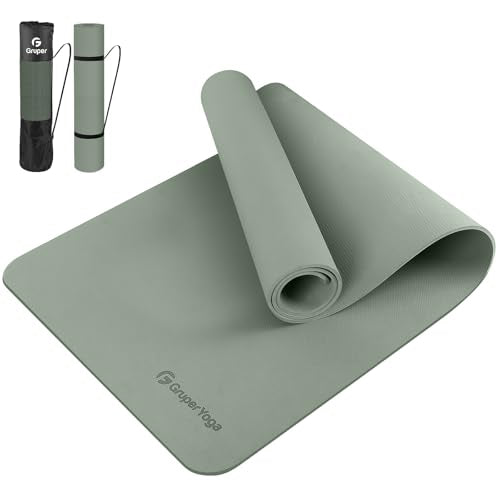 Gruper Yoga Mat Non Slip, 72"L x 24"W x 0.24"/0.32"TH, Anti-Tear Exercise Mat with Carrying Strap and Bag, Pro TPE Yoga Mats for Women, Workout Mats for Home, Pilates and Floor Exercises - color: Gray