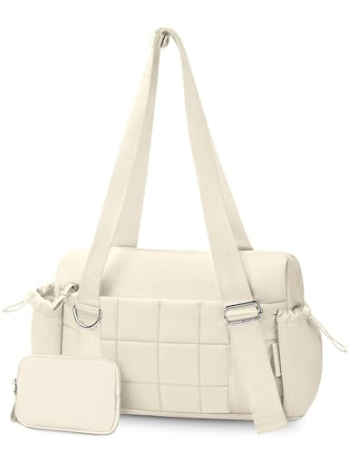 Mini Gym Bag for Women Puffy Bag, Small Gym Bag with Coin Wallet, Lightweight Gym Tote Bag for Fitness, Work, Travel, Daily Commute,Beige - color: Beige