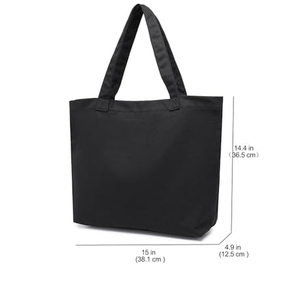 Moyaqi Canvas Tote Bag with Yoga Mat Carrier Pocket Carryall Shoulder Bag for Office, Workout, Pilates, Travel, Beach and Gym - color: Black