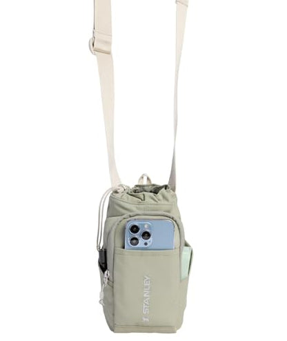 STANLEY Vitalize Carry-All Bag | Bottle Holder with Drawstring Cinch | Adjustable Shoulder Strap | Zippered Valuables Pocket | Durable Recycled Fabric | Sage Grey - color: Sage Grey, size: Carry-All
