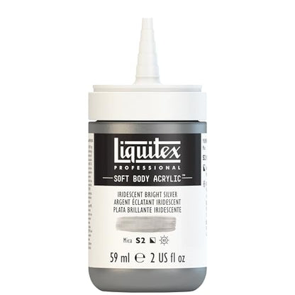 Liquitex Soft Body Acrylic Paint, 2-oz Bottle, Iridescent Bright Silver | Low Viscosity, Highly Pigmented, Satin Finish, Retains Subtle Brush Strokes, Great Surface Coverage, Highly Versatile - color: Iridescent Bright Silver, style: 2-oz Bottle