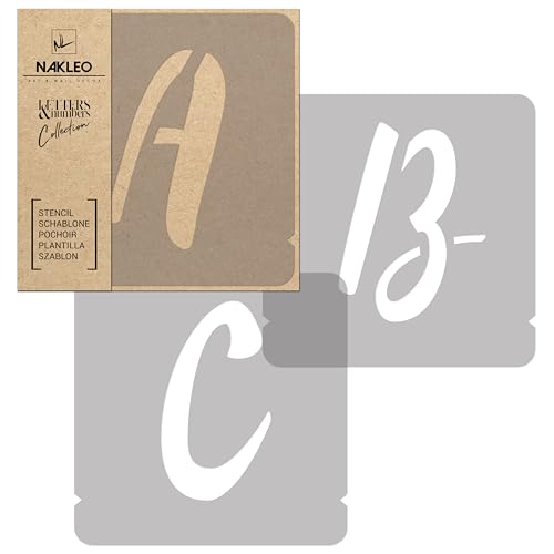NAKLEO 42 Pcs Letters & Numbers Plastic Stencils for Crafts Reusable 2 Inch, Letter for Painting, Alphabet, Template Art, Wall, Wood, Fabric - Handwriting Capital - color: Handwriting - Capital, size: 2.0" x 2.0"