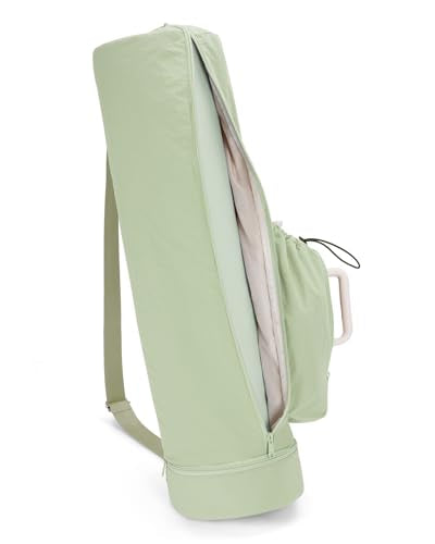 sportsnew Puffy Yoga Mat Bag Yoga Gym Bags for Women Men, Full-Zip Pilates Bag with Wet Pocket & Side Zip Drawstring Pocket Fits Tumblers with Handle, Yoga Mat Storage for Carrier Quick Access - color: Bean Green