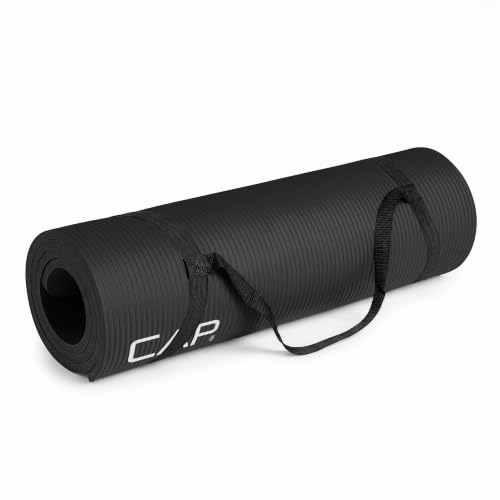 CAP Barbell 1/2-Inch High Density Exercise Yoga Mat with Strap | Multiple Options - color: Black, style: Yoga Mat