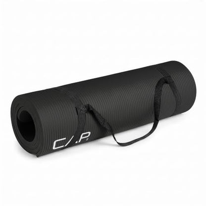 CAP Barbell 1/2-Inch High Density Exercise Yoga Mat with Strap | Multiple Options - color: Black, style: Yoga Mat