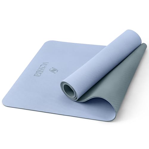 Premium Yoga Mat – Sweat-Activated Non-Slip PU Grip I Natural Rubber Base I 4mm for Yoga, Pilates & Workouts - color: Sky Blue