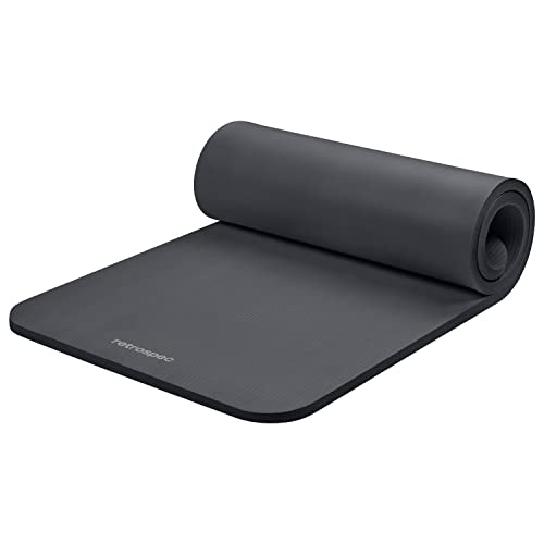 Retrospec Solana Yoga Mat 1" Thick w/Nylon Strap for Men & Women - Non Slip Exercise Mat for Home Yoga, Pilates, Stretching, Floor & Fitness Workouts - color: Graphite