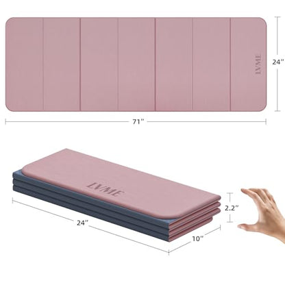 LVME Foldable Yoga Mat, 71"x24"x1/3" Thick(8mm), Non Slip Exercise Mat - color: Dusty Pink + Silver Blue