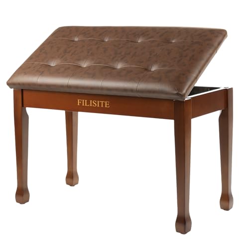 Duet Piano Bench with Storage, Wooden Piano Stool with Waterproof Padded Cushion, Bench Seat for Vanity, Living Room, Bedroom (Wood) - color: Duet-wood