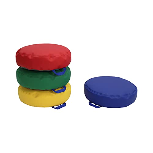 FDP SoftScape 15 inch Round Bean Floor Cushions with Handles Flexible Seating for Home, Daycare, Preschool, Classroom, Yoga and Meditation, 4 inch Height (4-Piece) - Assorted - color: Assorted