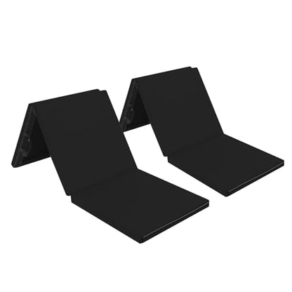 Matladin 6' Folding Tri-fold Gymnastics Gym Exercise Aerobics Mat, 6ft x 2ft x 2in PU Leather Tumbling Mats with Hook & Loop Fastener for Stretching Yoga Cheerleading Martial Arts - color: Black-2 Pack