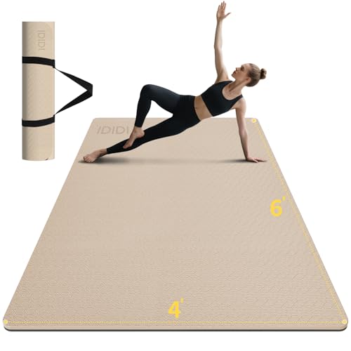 8mm & 10mm Thick Large Yoga Mat (6'x 4') - Extra Long and Wide Workout Mat for Men and Women, Non-Slip POE Fitness Mat, Eco-Friendly Exercise Mat for Home Workouts, Ideal for Yoga and Pilates - color: Beige+Black, size: 10mm