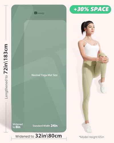 KEEP Extra Wide Yoga Mat, 7mm Thick 72" x 32" Exercise Mat | 7mm thick Extra wide yoga mat with carry strap for home workout, yoga, exercise and Pilates - color: Pale Green