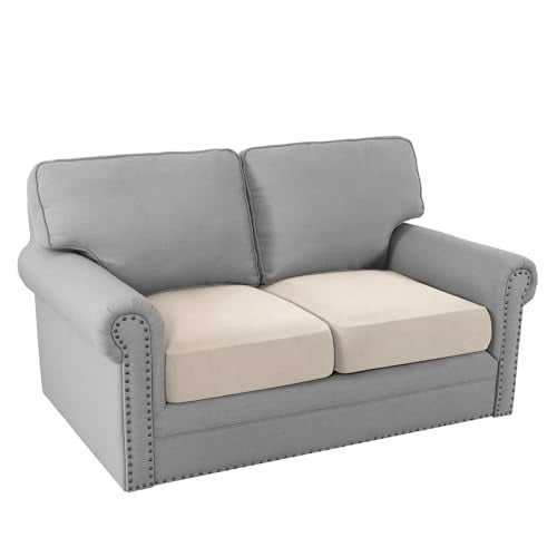 H.VERSAILTEX Fleece Couch Cushion Covers Stretch Loveseat Covers Comfortable and Durable Fabric (2 Piece Loveseat Cushion Cover, Ivory) - color: Ivory, size: 2 Cushion Loveseat