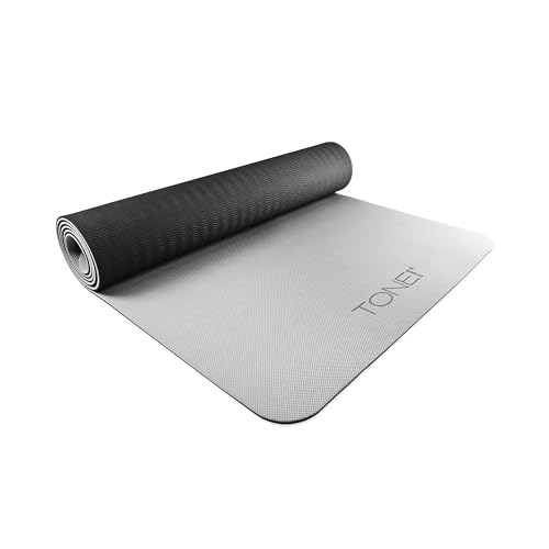 TONE Fitness Yoga Mat 1/4" Thick Non Slip Exercise & Pilates Mat for Home Workouts with Carrying Strap | Multiple Options - color: Black/Gray, style: Pyramid Pattern