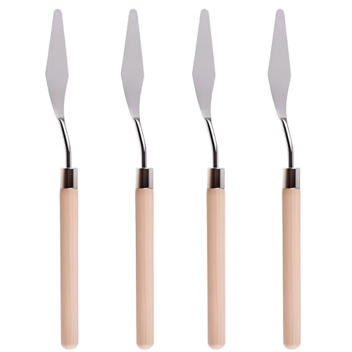 4 Pcs Palette Knife, #4 Pointed Head Spatula, Basswood Handle | Stainless Steel Painting Knife, Oil Paint Metal Knives, Pallet Painting Knives for Oil, Acrylic and Canvas Drawing