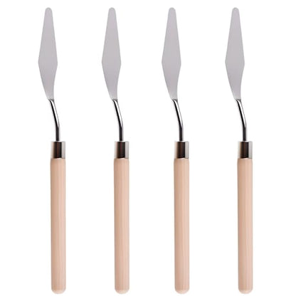 4 Pcs Palette Knife, #4 Pointed Head Spatula, Basswood Handle | Stainless Steel Painting Knife, Oil Paint Metal Knives, Pallet Painting Knives for Oil, Acrylic and Canvas Drawing