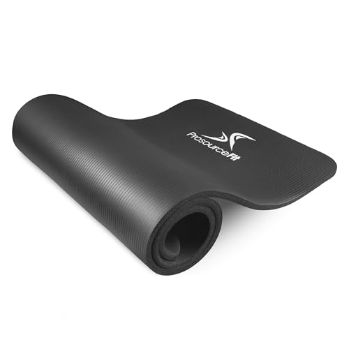 ProsourceFit Extra Thick Yoga and Pilates Mat 1/2” (13mm) or 1" (25mm), 71-inch Long High Density Exercise Mat with Comfort Foam and Carrying Strap - color: Black, size: 1/2"