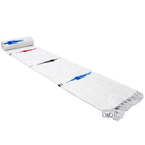 Open Road Goods Namaste White Yoga Blanket - Thick Mexican Thunderbird Blanket - Handmade and Made for Yoga!