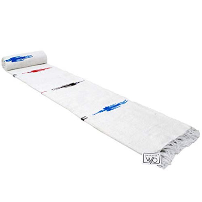 Open Road Goods Namaste White Yoga Blanket - Thick Mexican Thunderbird Blanket - Handmade and Made for Yoga!