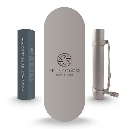 FFLLOOWW Premium Non Slip PU Yoga Mat 72.8” x 26.8” 4.5mm – Eco Friendly Natural Rubber Exercise Mat for Hot Yoga, Pilates & Home Workout with Carry Strap - color: Taupe