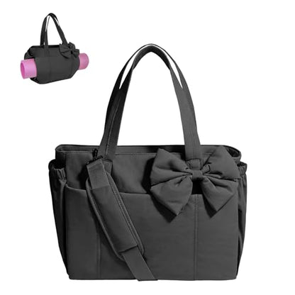 Gosect Women’s Crush Bow Puffer Tote Bag, Water Resistant Laptop Travel Yoga Work Bag - color: Black