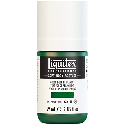 Liquitex Soft Body Acrylic Paint, 2-oz Bottle, Deep Green Permanent | Low Viscosity, Highly Pigmented, Satin Finish, Retains Subtle Brush Strokes, Great Surface Coverage, Highly Versatile - color: Deep Green Permanent, style: 2-oz Bottle