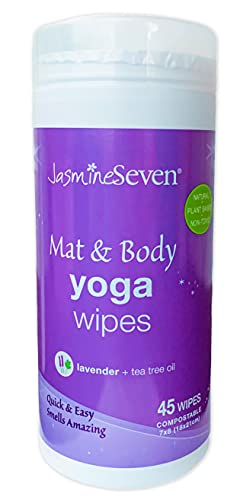 Yoga Wipes for Body and Mat - Natural Lavender and Tea Tree - 45 Wipes in Resealable Canister - by Jasmine Seven