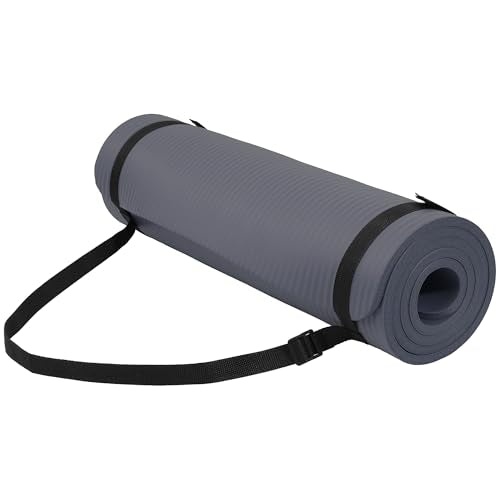 Fitvids Yoga Mat, 1/2-Inch Extra Thick High Density Exercise Mat, Anti-Tear Exercise Yoga Mat with Carrying Strap, Suitable for Various Yoga Exercises - color: Graphite