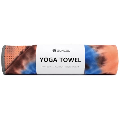 Eunzel Yoga Towel,Hot Yoga Mat Towel with Grip Dots Sweat Absorbent Non-Slip for Hot Yoga, Pilates and Workout 24" x72", Blue & Brown - color: Blue & Brown, size: 72" x 24"