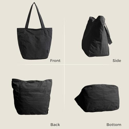 Barsine Tote Bag for Women Unisex Lightweight Nylon Totes Purses and Handbags Large Casual Shoulder Hobo for Travel Gym - color: Black
