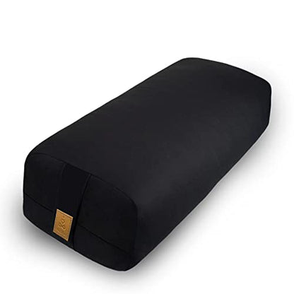 Yoga Bolster Pillow 26x10.5x5.5in Rectangular Meditation Cushion for Massage and Back Support, Breathable Cotton Fill, Zippered Organic Cotton Cover, Easy-Carry Handle, Machine Washable (Black) - color: Black