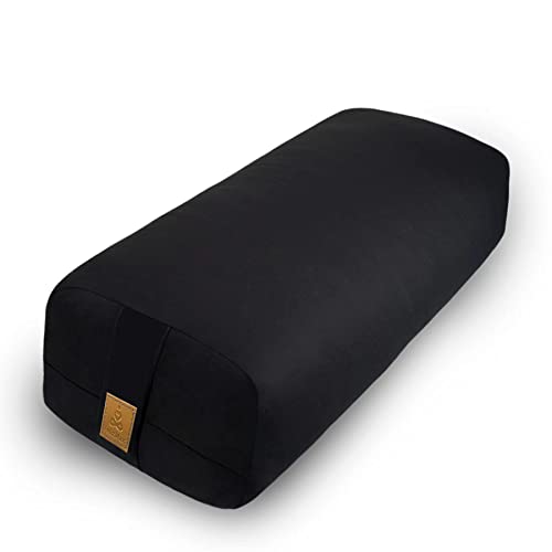 Yoga Bolster Pillow 26x10.5x5.5in Rectangular Meditation Cushion for Massage and Back Support, Breathable Cotton Fill, Zippered Organic Cotton Cover, Easy-Carry Handle, Machine Washable (Black) - color: Black