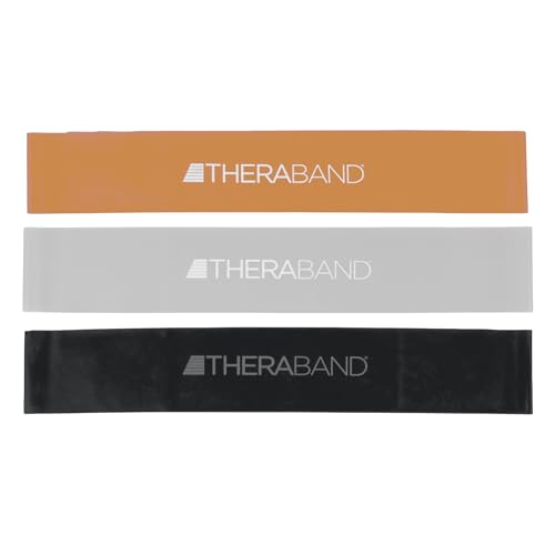THERABAND Resistance Band Loop Set of 3, Exercise, 18", Black/Silver/Gold | Elastic resistance band for exercise, strength training, stretching and physical therapy - ideal for home workouts - color: Black/Silver/Gold, size: 18 inch