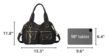 Worldlyda Women Canvas Hobo Purse Multi Pocket Tote Shopper Shoulder Bag Casual Top Handle handbag with Embroidery Ethnic - color: Be06purple Flower