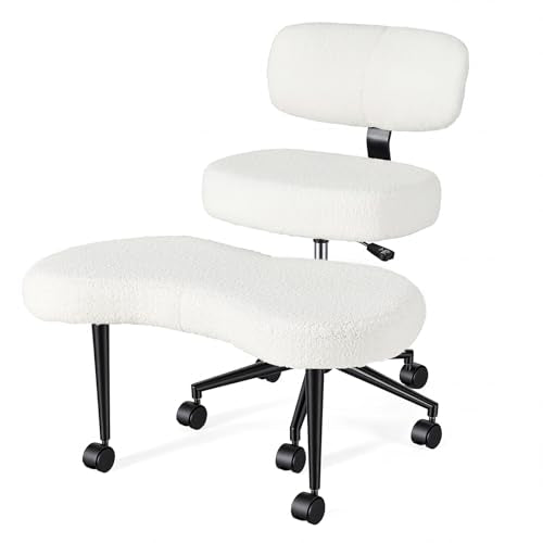 DUMOS ADHD Meditation Chair, Cross Legged Home Office Desk Chair - color: Teddy Fabric White