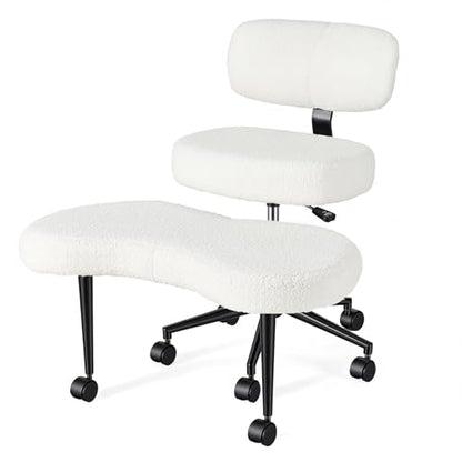 DUMOS ADHD Meditation Chair, Cross Legged Home Office Desk Chair - color: Teddy Fabric White