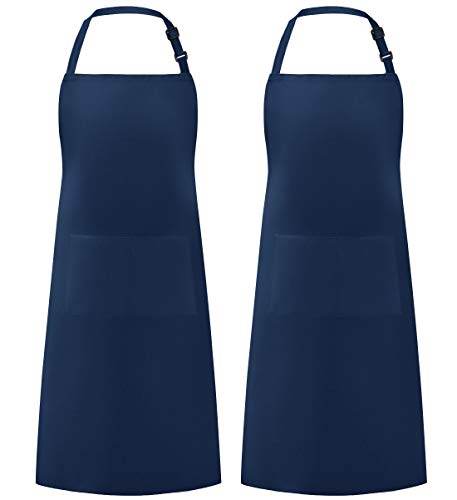 Syntus Apron for Men Women, Adjustable Cooking Kitchen Apron with 2 Pockets | Machine Washable, Firm Stitching, Stain Resistance, Long Tie Straps, 2 Pockets, Versatility, Unisex Use, Gift, BBQ - color: Blue Dark, style: 2 Polyester