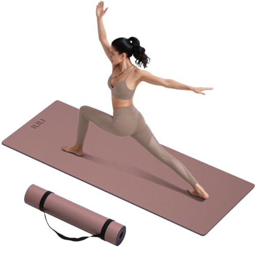 ILILI 10mm Extra Thick, TPE Yoga Mat, 76×28 Inch Extra Long, Carrying Strap | Double‑Color, Non‑Slip, Eco‑Friendly, Cushioned for Yoga, Pilates, Floor Exercise, Home Fitness, Outdoor Travel - color: Dark Pink+Dark Grey