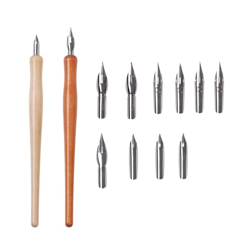 14 Pcs 6.2in Calligraphy Dip Pen Set | Oblique Wooden Pen Holders Steel Nibs, Dip Pens for Writing, Signing, Sketch, Painting Artists