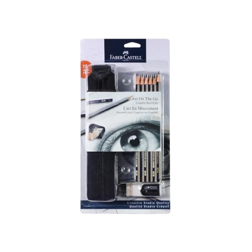 Faber-Castell Creative Studio Art On-The-Go Graphite Sketch Set – 15 Sketching Pencils and Accessories