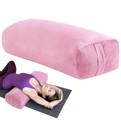 MABOZOO Yoga Bolster Pillow, Rectangular Bolster for Restorative Yoga & Meditation, Professional Meditation Cushion with Carry Handle, 27"X10"X6" - color: Pink
