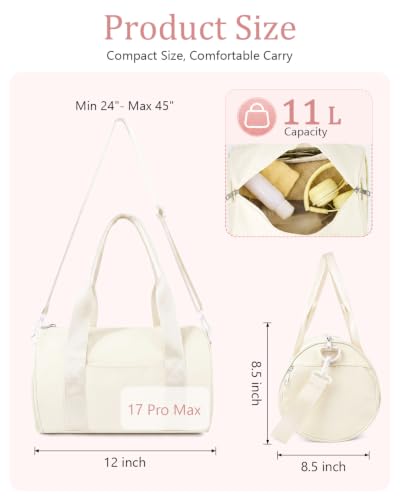 Small Gym Bag for Women, 11L Mini Duffle Bag with Shoe Compartment, Wet Pocket & Yoga Mat Holder, Lightweight Carry On Sport Bag for Gym, Yoga, Dance & Overnight Trips - Beige - color: Beige
