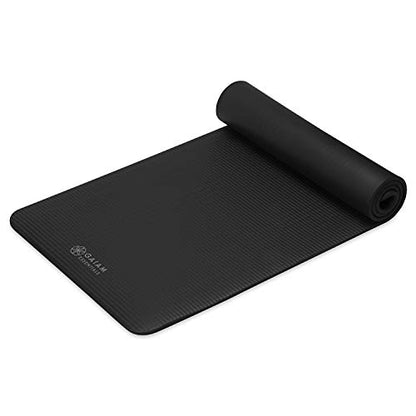 Gaiam Thick Yoga Mat, Exercise & Fitness Mat with Easy-Cinch Carrying Strap - color: Black, size: 2/5" (10MM)