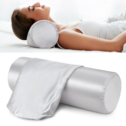 Noverlife 새틴 볼스터 베개 커버, 부드럽고 실키한 라운드 베개 커버 2팩 - color: 40.6cm(16인치) 라이트 그레이 - 새틴