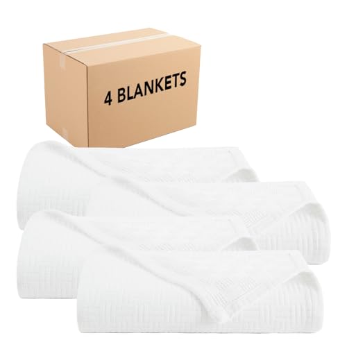 Arkwright Basket Weave Twin Blanket - Case of 4-100% Ringspun Cotton All Season Blankets, Luxury Hotel Quality, Soft on Skin, Breathable, 300 GSM for Bed, Sofa, and Chair, 68 X 90 in, White - color: Bright White, size: Twin (68x90) Case of 4