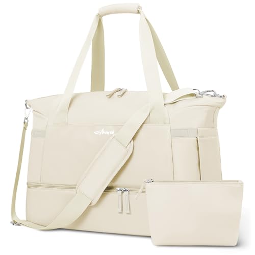 Gym Bag for Women, Personal Item Travel Bag with Shoes Compartment for Trip - color: Beige, size: Medium